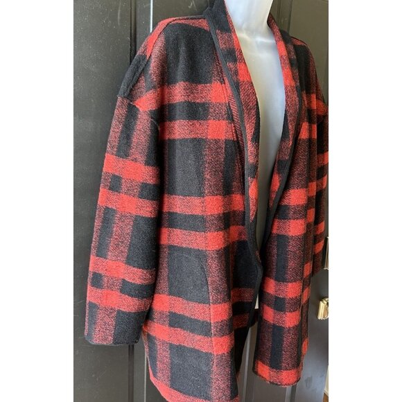 Aspen Buffalo Plaid Wool Open Front Coat Jacket Women's Size Large Red/Black - Picture 3 of 9